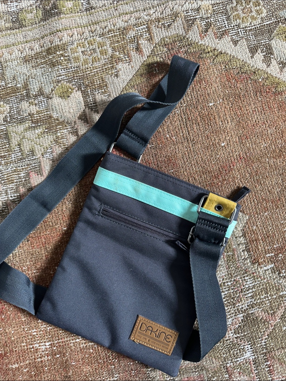 Dakine Compact Crossbody Bag in Charcoal with Teal and Yellow Accents